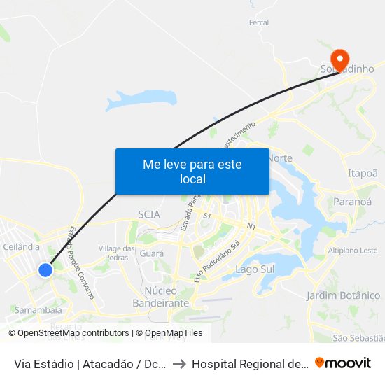 Via Estádio | Atacadão / Dca II / Rodoviária / Estádio to Hospital Regional de Sobradinho (HRSo) map