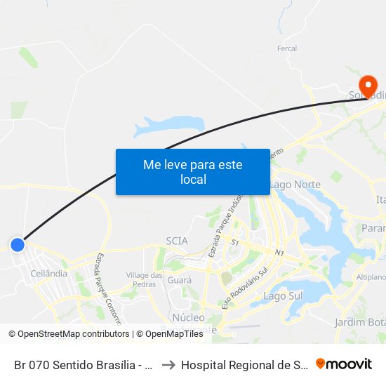 Br 070 Sentido Brasília - Terminal Do Setor O to Hospital Regional de Sobradinho (HRSo) map