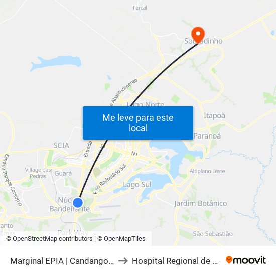 Marginal EPIA Sul | Candangolândia «Oposto» to Hospital Regional de Sobradinho (HRSo) map