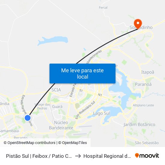 Pistão Sul | Feibox / Patio Capital / Assaí / Leroy Merlin to Hospital Regional de Sobradinho (HRSo) map