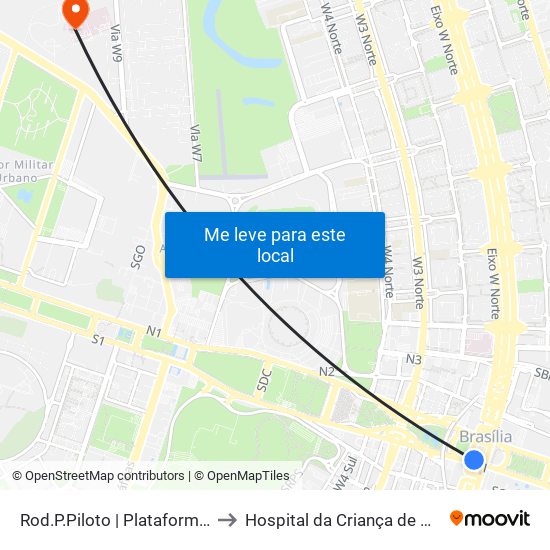Rod.P.Piloto | Plataforma D (Box 16) to Hospital da Criança de Brasília (HCB) map