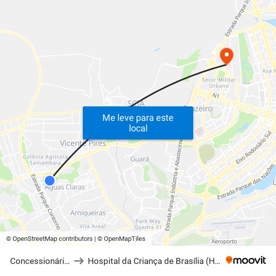 Concessionárias to Hospital da Criança de Brasília (HCB) map