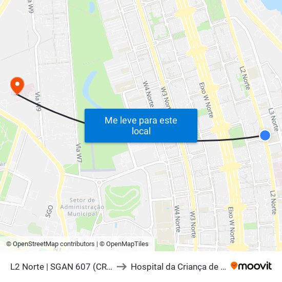 L2 Norte | Sgan 607 (Brasília Medical Center / Cean) to Hospital da Criança de Brasília (HCB) map