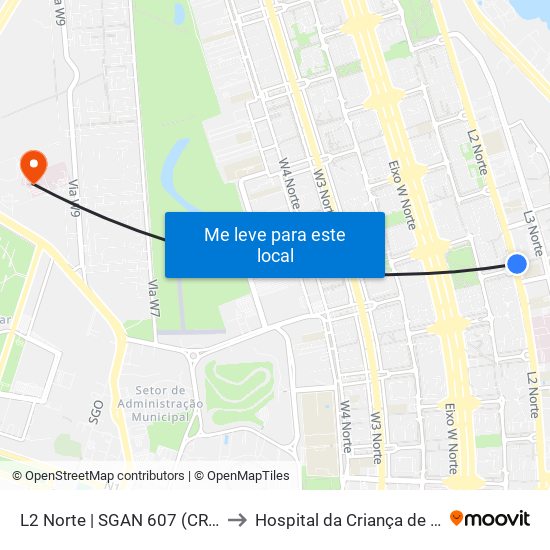 L2 Norte | SGAN 607 (CRE Plano Piloto) to Hospital da Criança de Brasília (HCB) map