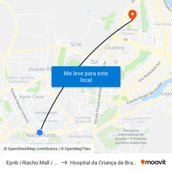 Epnb | Riacho Mall / Ultrabox to Hospital da Criança de Brasília (HCB) map
