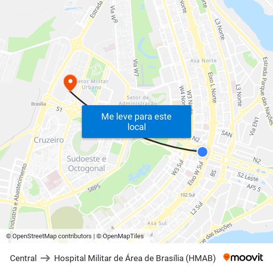 Central to Hospital Militar de Área de Brasília (HMAB) map