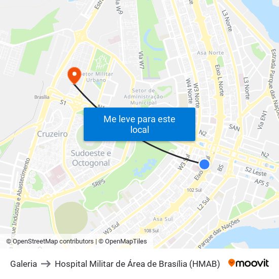 Galeria to Hospital Militar de Área de Brasília (HMAB) map