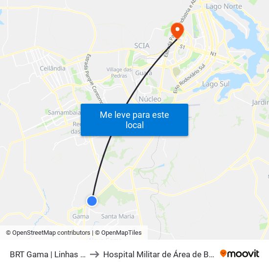 BRT Gama | Linhas Circulares to Hospital Militar de Área de Brasília (HMAB) map