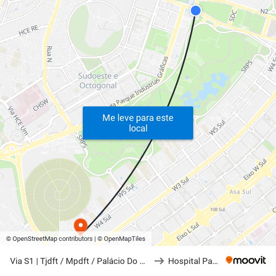 Via S1 | TJDFT / MPDFT / Palácio do Buriti to Hospital Pacini map