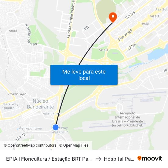 EPIA | Floricultura / Estação BRT Park Way to Hospital Pacini map