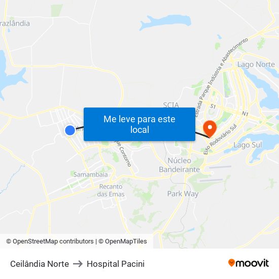 Ceilândia Norte to Hospital Pacini map