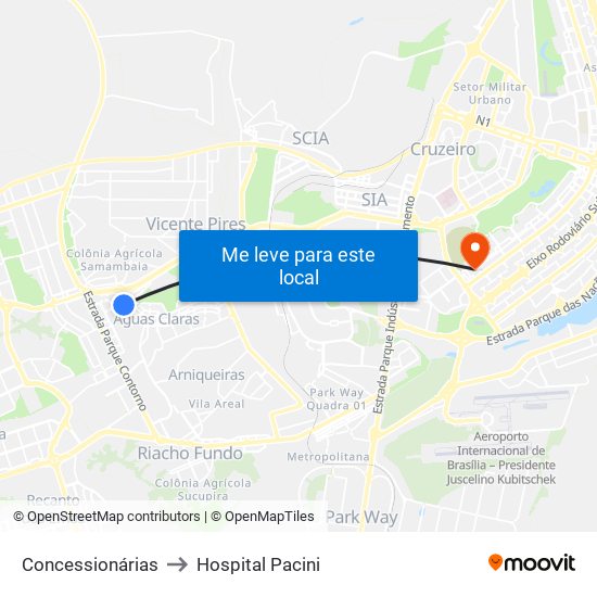 Concessionárias to Hospital Pacini map