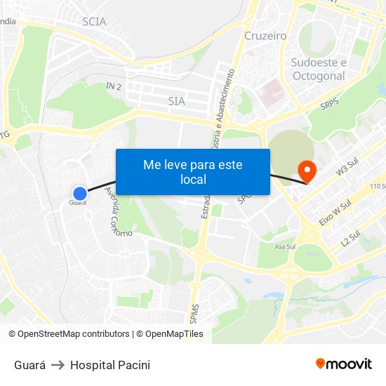 Guará to Hospital Pacini map