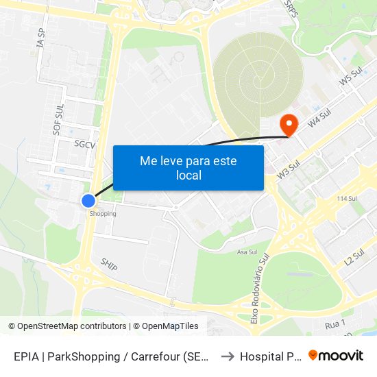 EPIA | ParkShopping / Carrefour (SEMIURBANO) to Hospital Pacini map