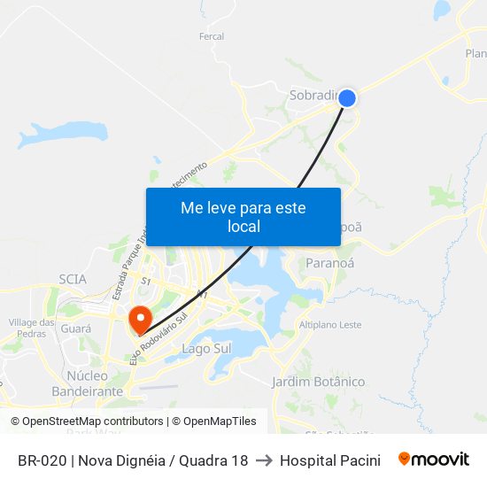 BR-020 | Nova Dignéia / Quadra 18 to Hospital Pacini map