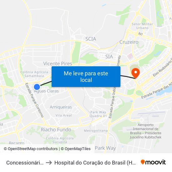 Concessionárias to Hospital do Coração do Brasil (HCBr) map