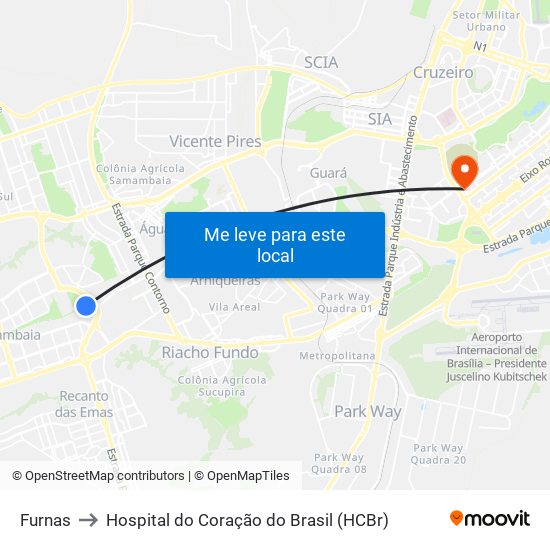 Furnas to Hospital do Coração do Brasil (HCBr) map