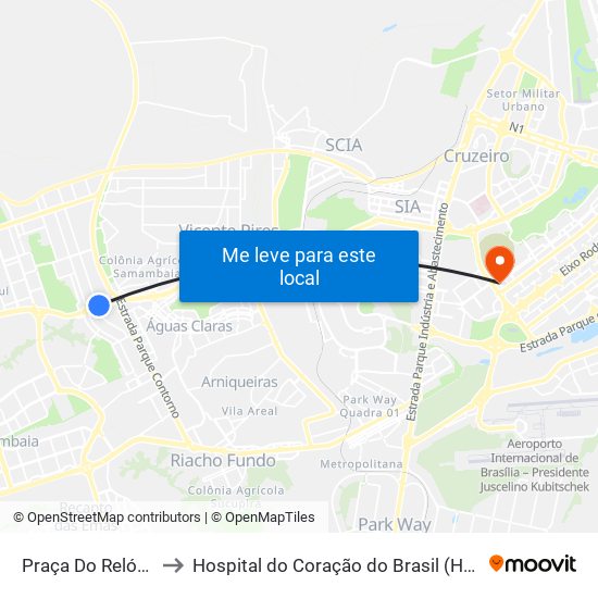 Praça Do Relógio to Hospital do Coração do Brasil (HCBr) map