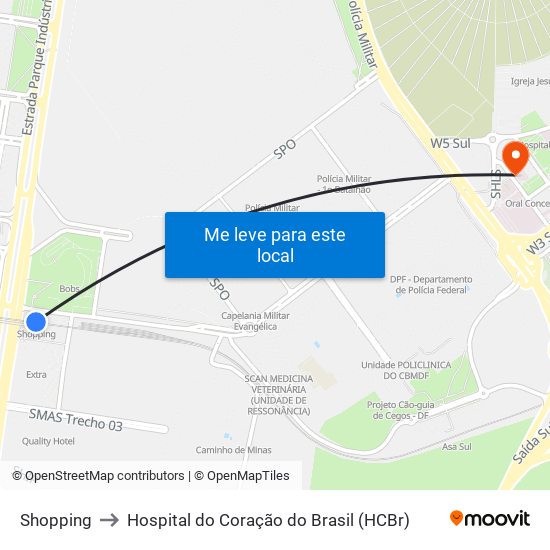 Shopping to Hospital do Coração do Brasil (HCBr) map