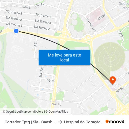 Corredor Eptg | Sia - Caesb (Sentido Taguatinga) to Hospital do Coração do Brasil (HCBr) map