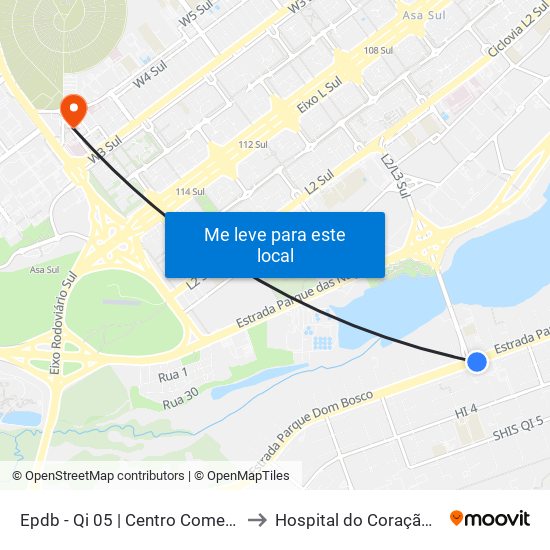 Epdb - Qi 05 | Centro Comercial Gilberto Salomão to Hospital do Coração do Brasil (HCBr) map