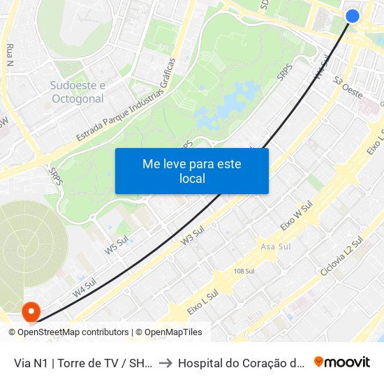 Via N1 | Torre De Tv / Shn / Mcdonald's to Hospital do Coração do Brasil (HCBr) map