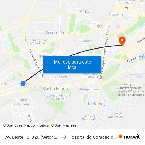 Av. Leste | Q. 320 (Setor De Mansões Q. 3) to Hospital do Coração do Brasil (HCBr) map