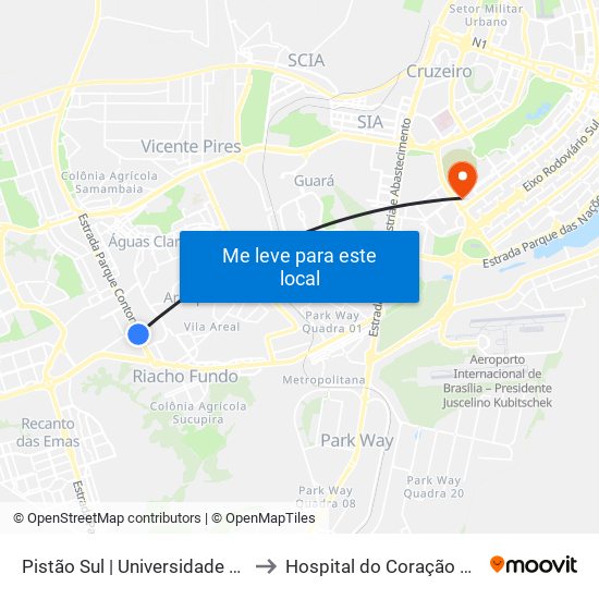 Pistão Sul | Universidade Católica / Estácio to Hospital do Coração do Brasil (HCBr) map