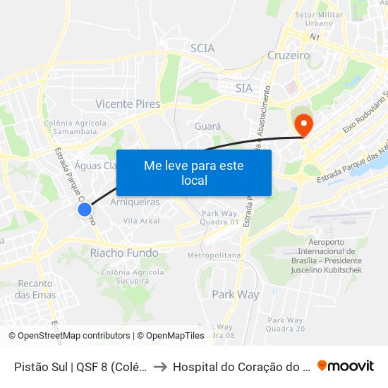 Pistão Sul | Qsf 8 (Colégio Objetivo to Hospital do Coração do Brasil (HCBr) map