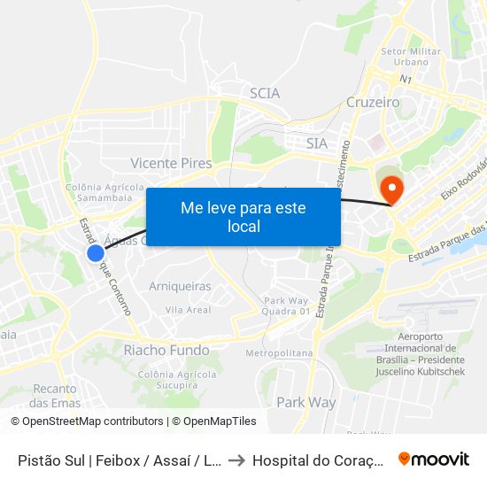 Pistão Sul | Feibox / Assaí / Leroy Merlin / Pátio Capital to Hospital do Coração do Brasil (HCBr) map