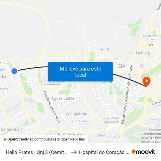 Hélio Prates | Qnj 3 (Cemitério / Setor H Norte) to Hospital do Coração do Brasil (HCBr) map