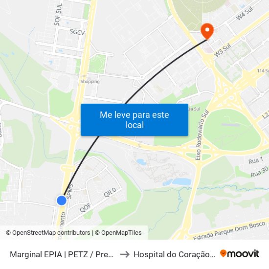 Marginal EPIA Sul | Petz / Premier Nissan & Renault to Hospital do Coração do Brasil (HCBr) map