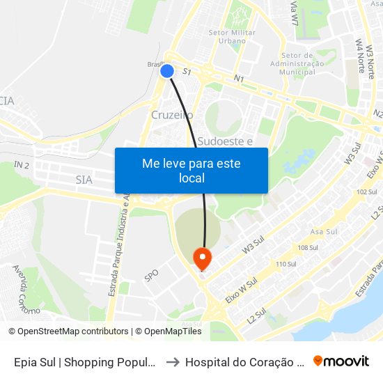 Epia Sul | Shopping Popular / Rodoferroviaria to Hospital do Coração do Brasil (HCBr) map