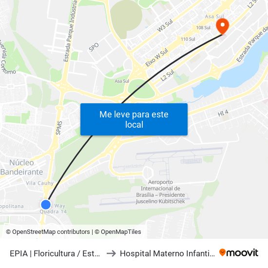 Epia Sul | Floricultura / Estação Brt Park Way to Hospital Materno Infantil de Brasília (HMIB) map