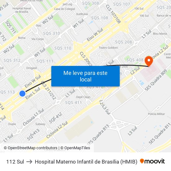112 Sul to Hospital Materno Infantil de Brasília (HMIB) map