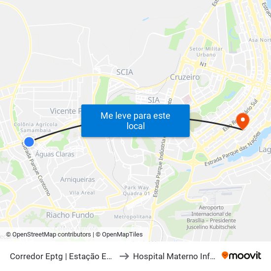Corredor Eptg | Estação Estrada Parque (Sentido Tag.) to Hospital Materno Infantil de Brasília (HMIB) map