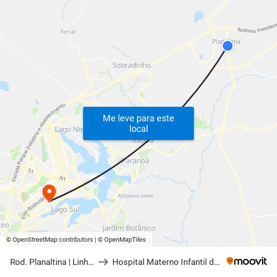 Rod. Planaltina | Linhas Circulares to Hospital Materno Infantil de Brasília (HMIB) map