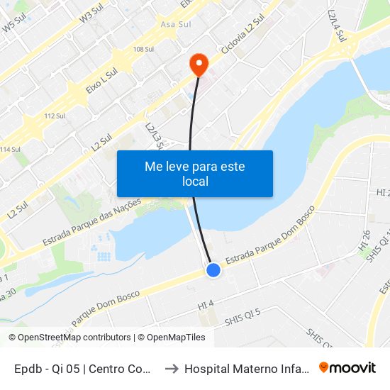 Epdb - Qi 05 | Centro Comercial Gilberto Salomão to Hospital Materno Infantil de Brasília (HMIB) map