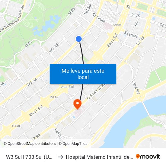 W3 Sul | 703 Sul (Udf / Big Box) to Hospital Materno Infantil de Brasília (HMIB) map
