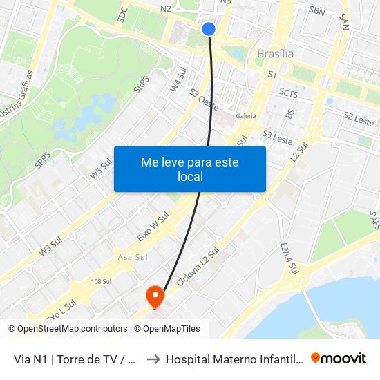 Via N1 | Torre de TV / SHN / McDonald's to Hospital Materno Infantil de Brasília (HMIB) map