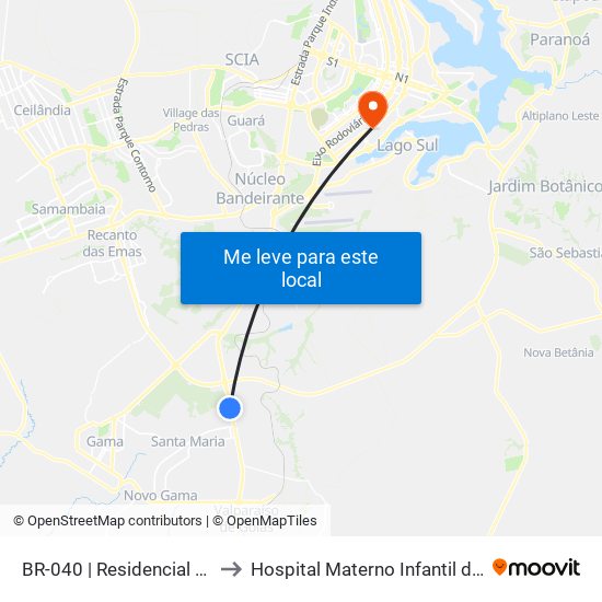 BR-040 | Residencial Santos Dumon to Hospital Materno Infantil de Brasília (HMIB) map