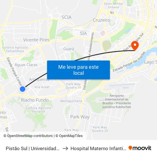 Pistão Sul | Universidade Católica / Estácio to Hospital Materno Infantil de Brasília (HMIB) map