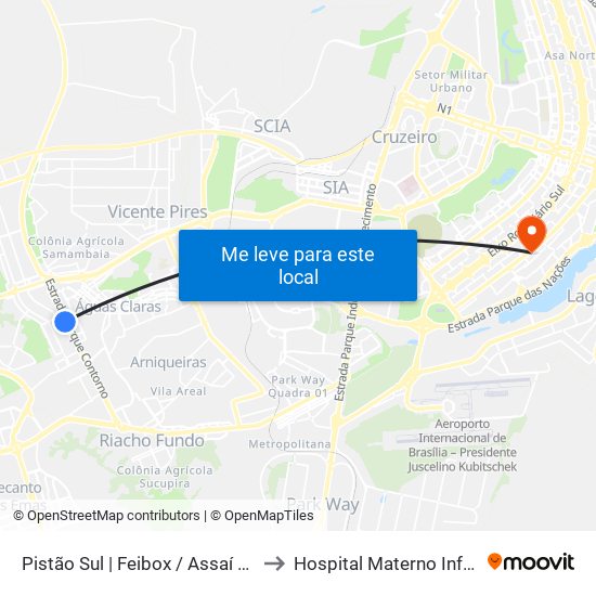 Pistão Sul | Feibox / Assaí / Leroy Merlin / Pátio Capital to Hospital Materno Infantil de Brasília (HMIB) map