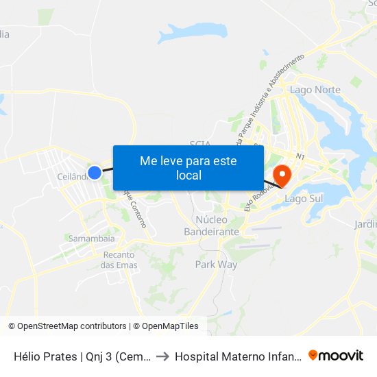 Hélio Prates | Qnj 3 (Cemitério / Setor H Norte) to Hospital Materno Infantil de Brasília (HMIB) map