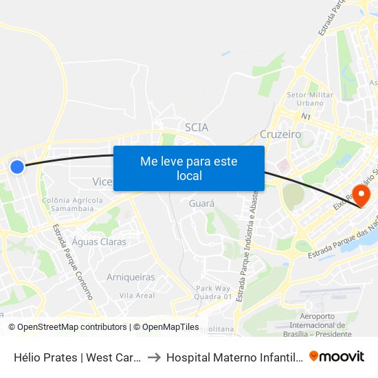 Hélio Prates | West Carnes / Taguacenter to Hospital Materno Infantil de Brasília (HMIB) map