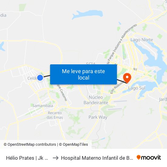 Hélio Prates | Jk Shopping to Hospital Materno Infantil de Brasília (HMIB) map