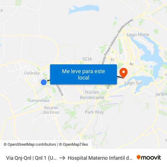 Via Qnj-Qnl | Qnl 1 (Ubs 3 / Ced 6) to Hospital Materno Infantil de Brasília (HMIB) map