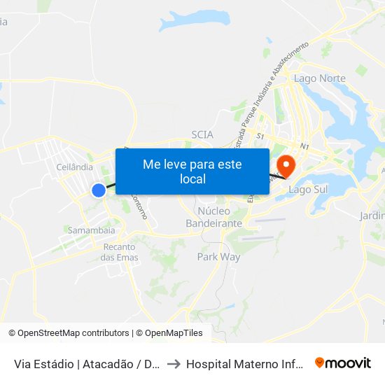 Via Estádio | Atacadão / Dca II / Rodoviária / Estádio to Hospital Materno Infantil de Brasília (HMIB) map