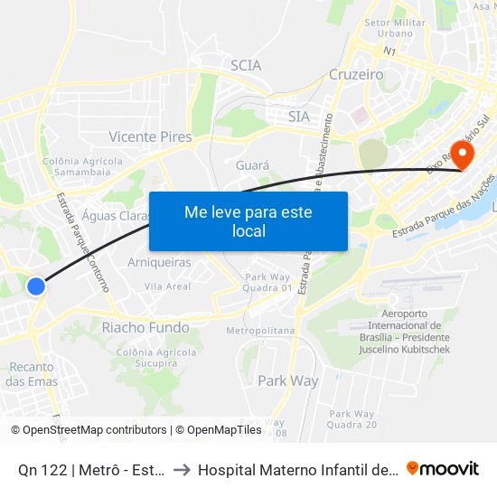 Qn 122 | Metrô - Estação Furnas to Hospital Materno Infantil de Brasília (HMIB) map