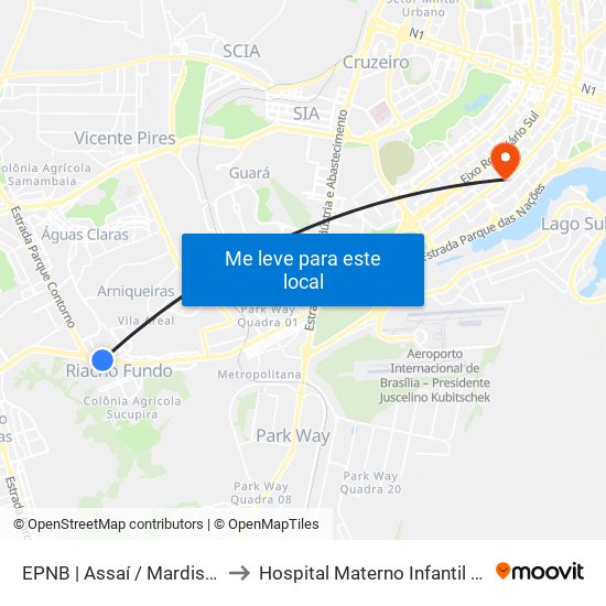 Epnb | Assaí / Mardisa / Café Do Sítio to Hospital Materno Infantil de Brasília (HMIB) map